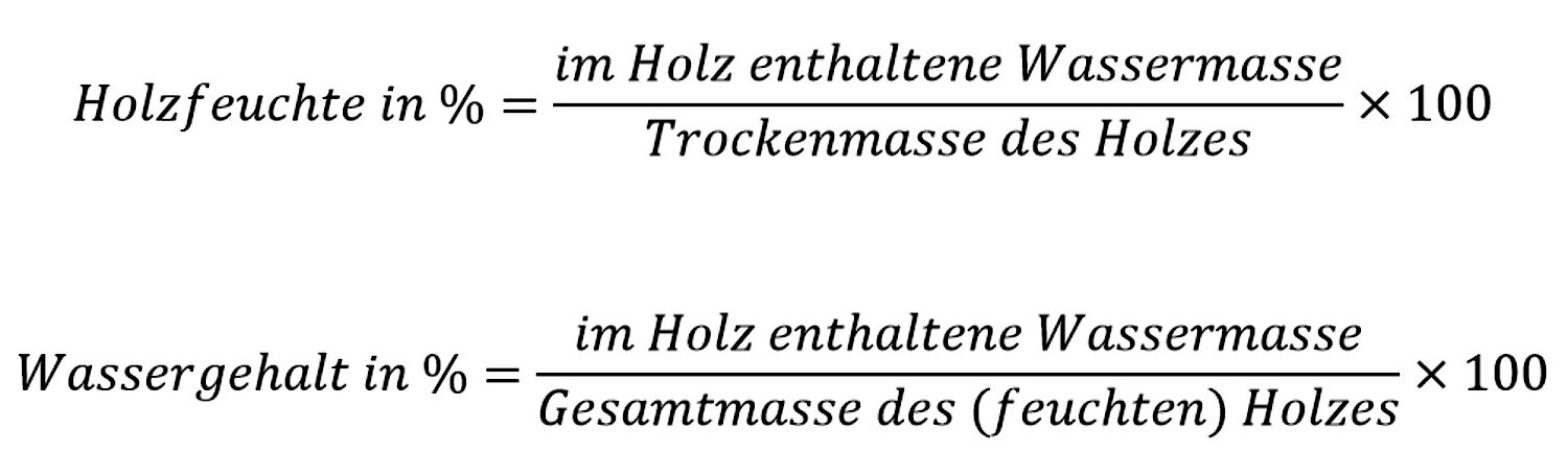 Formeln für Holzfeuchte und Wassergehalt